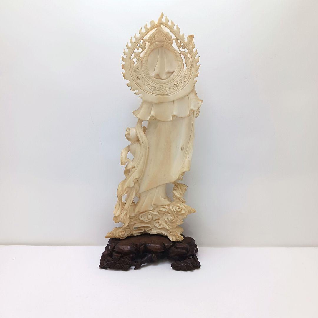 Y2293-2 高級彫刻 観音像 置物 細密彫刻 総重量365.7g　ten