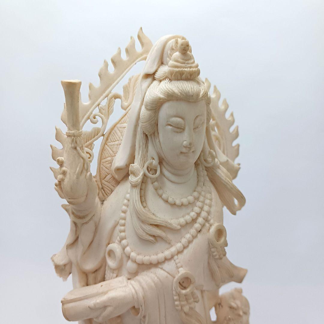 Y2293-2 高級彫刻 観音像 置物 細密彫刻 総重量365.7g　ten