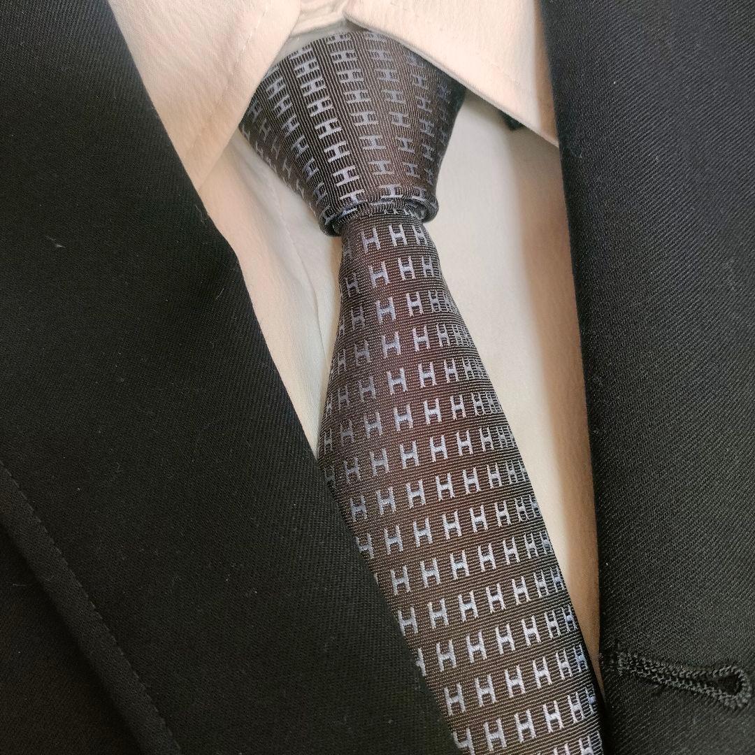 エルメス ネクタイ ファソネ　H柄 グレー系 シルク