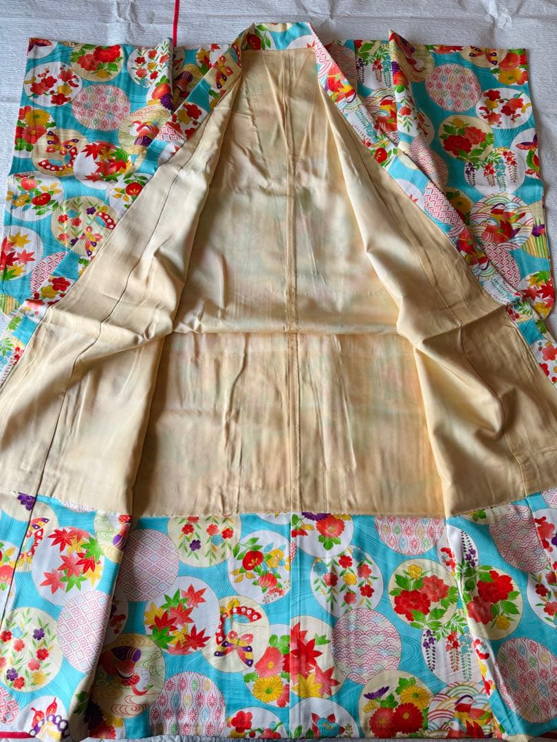 専用です★正絹水色に四季の花々　七歳着物セット