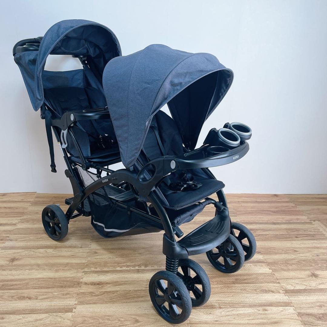 【良品】カトージ 2人でゴーDX 2人乗りベビーカー デニム　双子　清掃済み