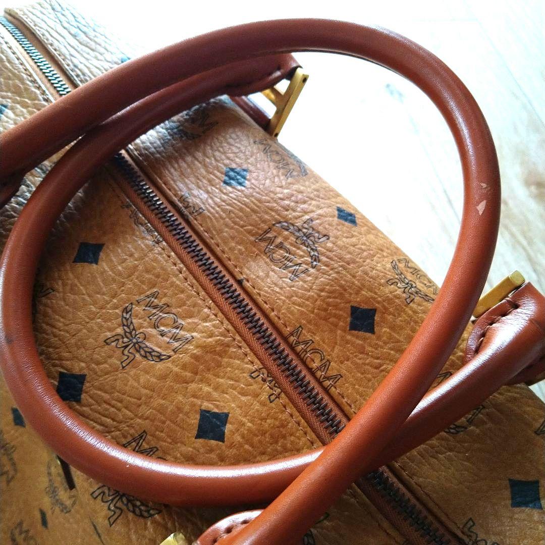 MCM ブラウンレザー ボストンバッグ 055710