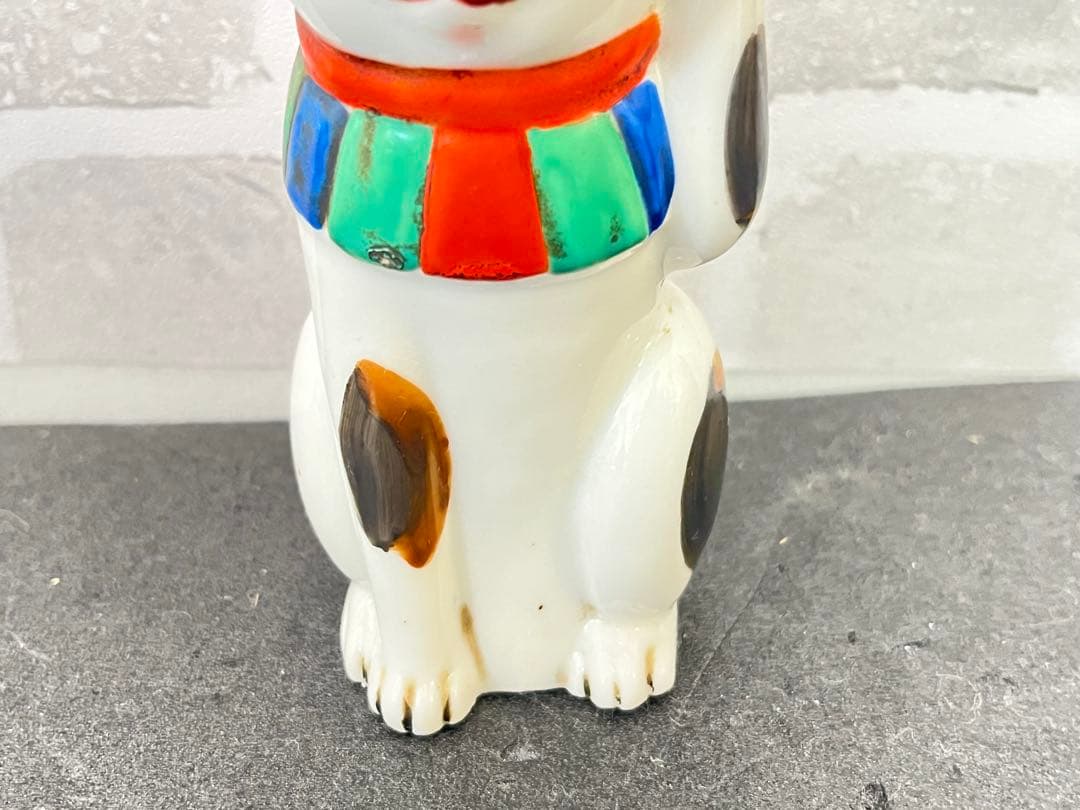 古美術 招き猫 陶器製 置物 骨董品 約12.5㎝
