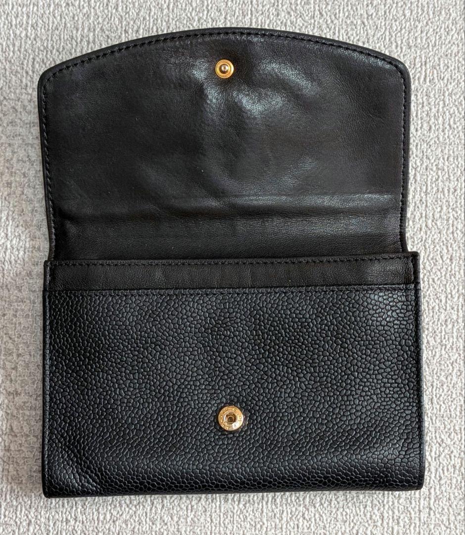 シャネル　デカココ　ミニ財布　黒　キャビアスキン　チェーンウォレット　小銭入れ