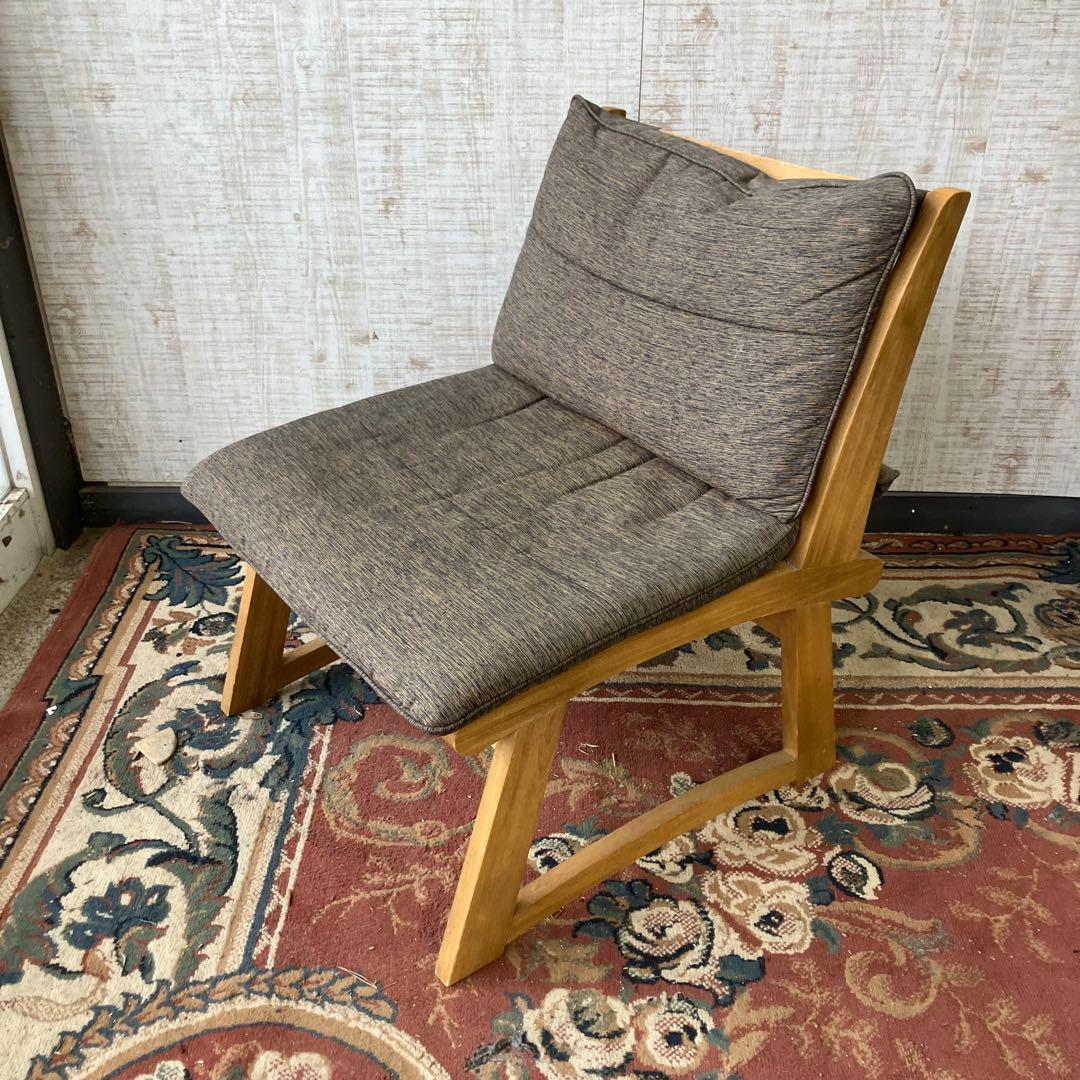 ③ 北欧レトロ ミキモク 雅 木製フレーム アームレスチェア 一人掛けソファー