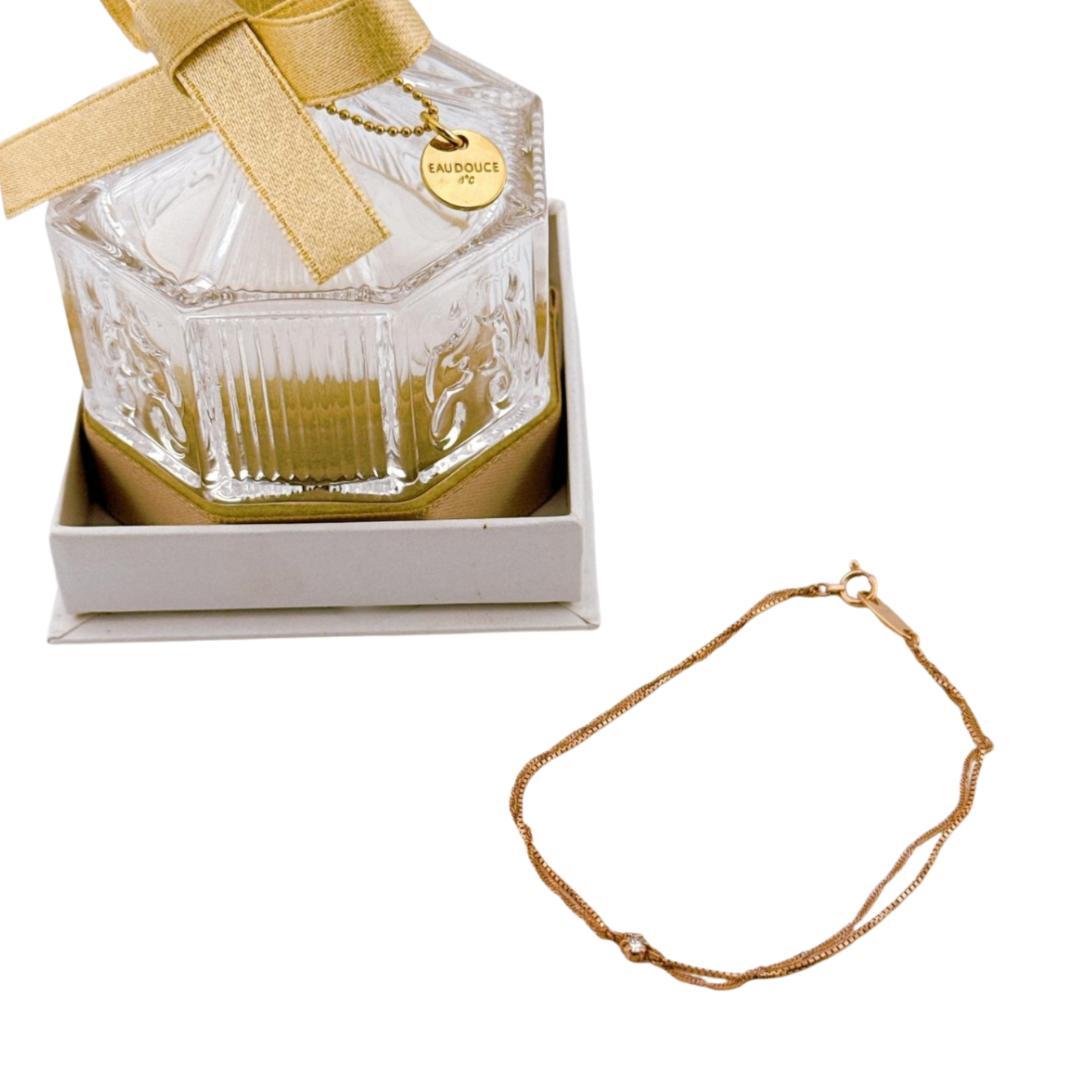 オデュース4℃ 10金10K 2連チェーンブレスレット ダイヤモンド 保管箱付き