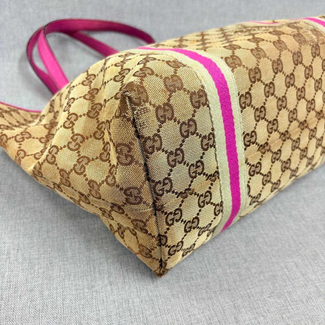 GUCCI グッチ GGキャンバス トートバッグ ハンドバッグ ピンク レザー