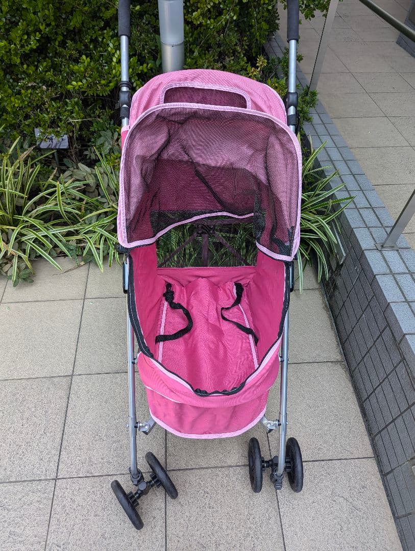 ピンク メッシュカバー付き ペットカート