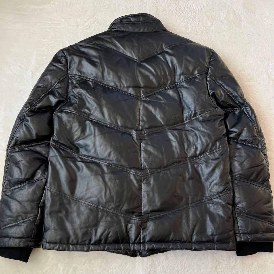 良品 ✨シープスキン　羊革 V字キルト レザーダウンジャケット LL 本革 希少