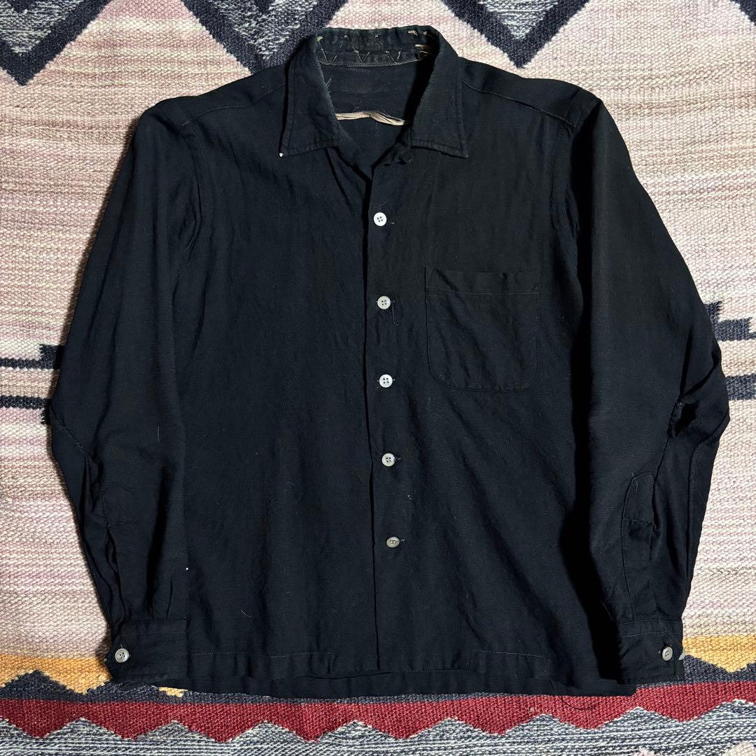 60s ブラックレーヨンシャツ　ギャバシャツ　ヴィンテージ　usa製 50s