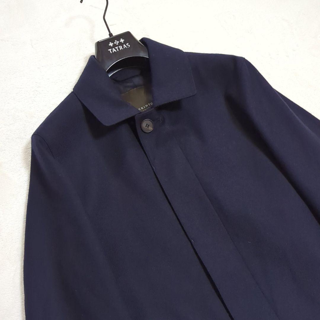 美品 L マッキントッシュ ダンケルド シルク混 ステンカラーコート ネイビー