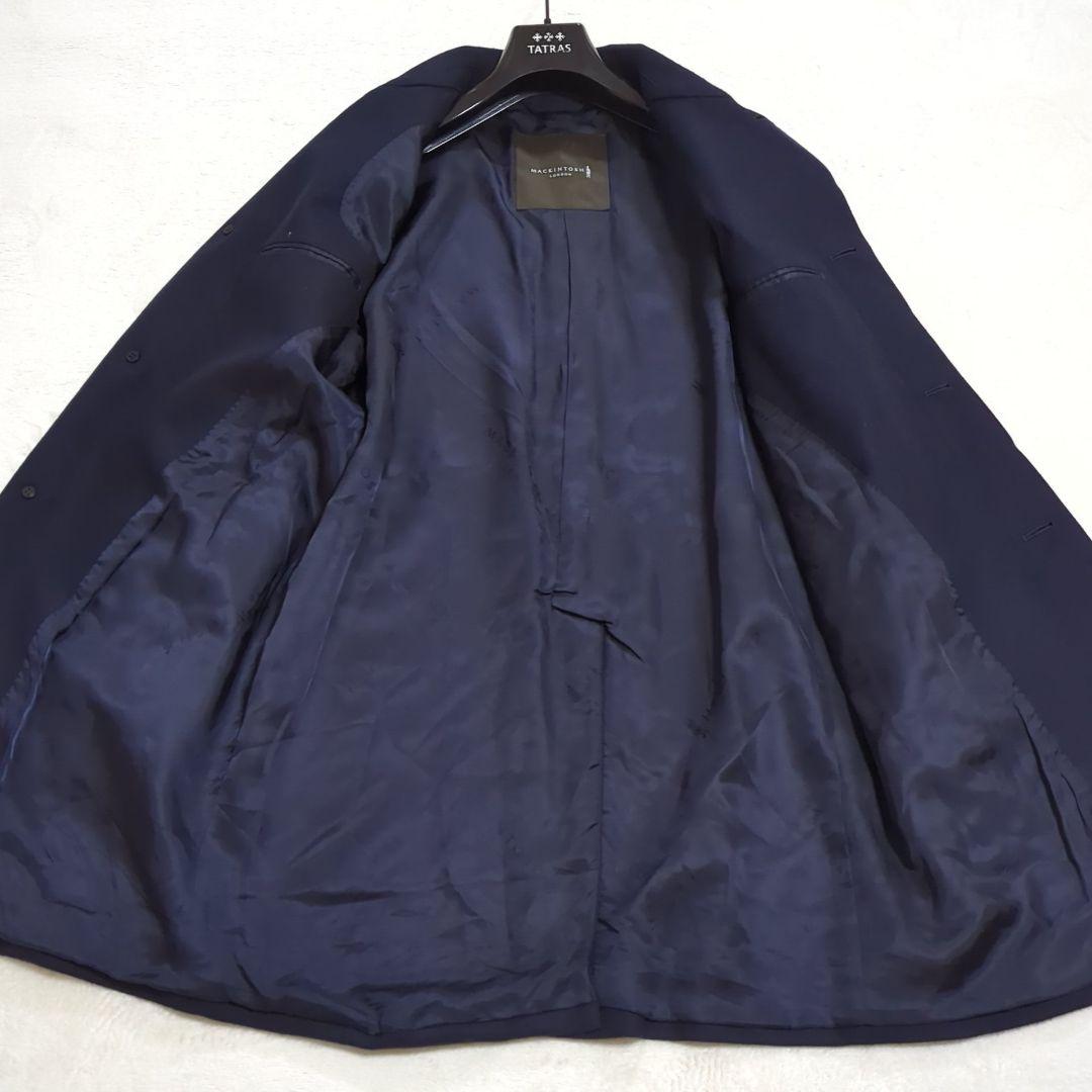 美品 L マッキントッシュ ダンケルド シルク混 ステンカラーコート ネイビー