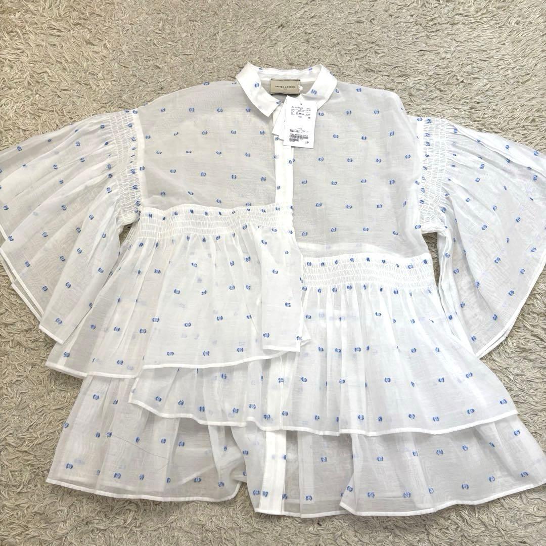 新品タグ付き　ユナイテッドアローズ　シャーリング ジャカードブラウス フリル