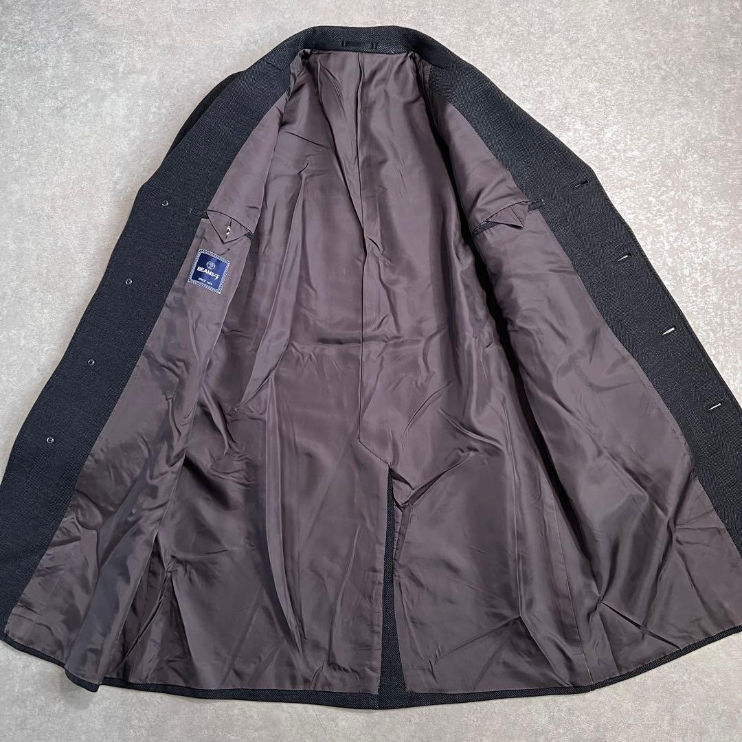 【美品】BEAMSF カシミヤ混 ヘリンボーンウールチェスターコート グレー48