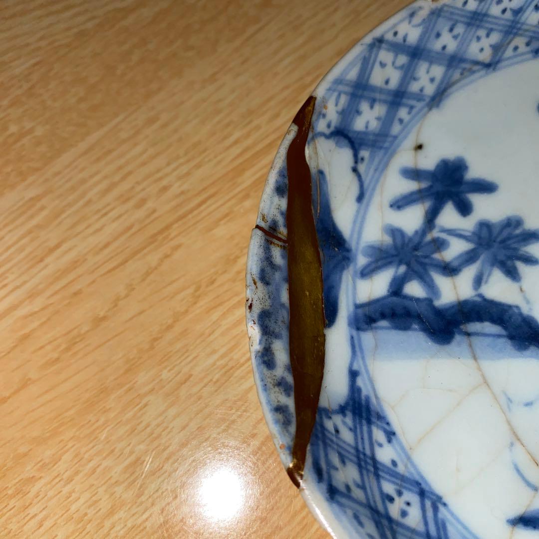 初期伊万里　染付芙蓉草鳥文皿　1620年頃