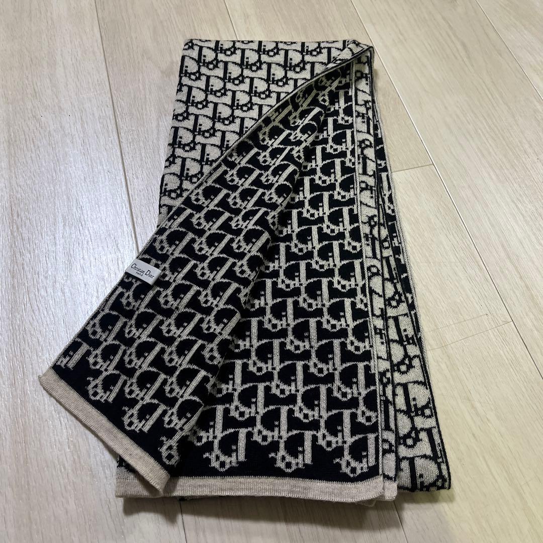 Christian Dior ニットマフラー 黒とグレー