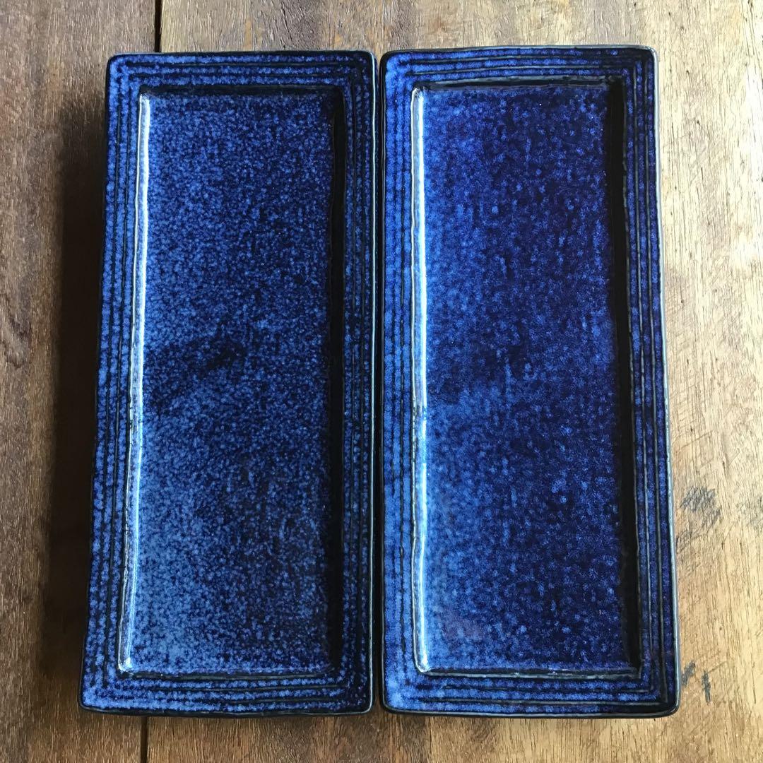 サクラ草です。新品美濃焼　コバルトリム長皿　焼き物皿ペア2枚セット他