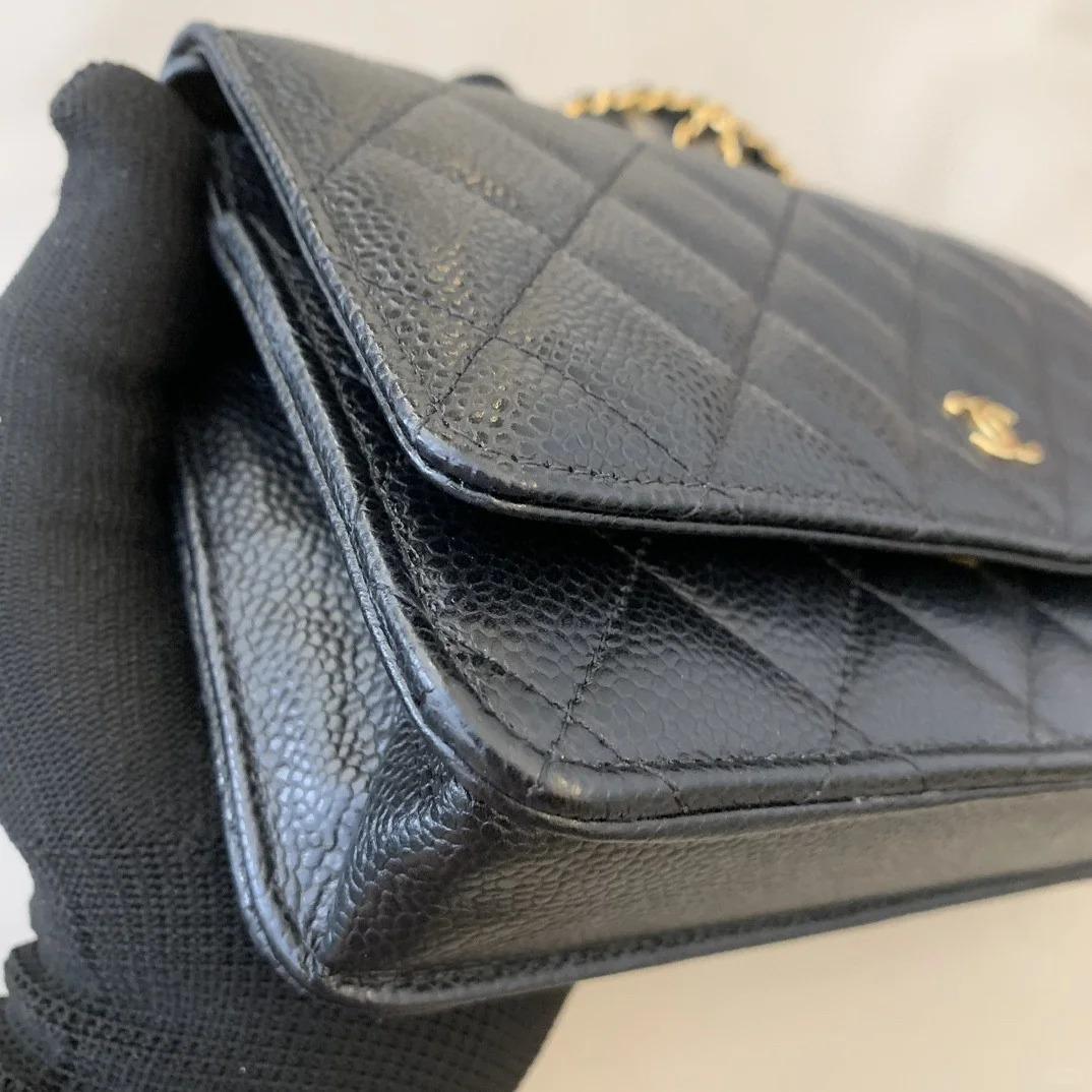 CHANEL チェーンウォレット 黒xゴールド金具