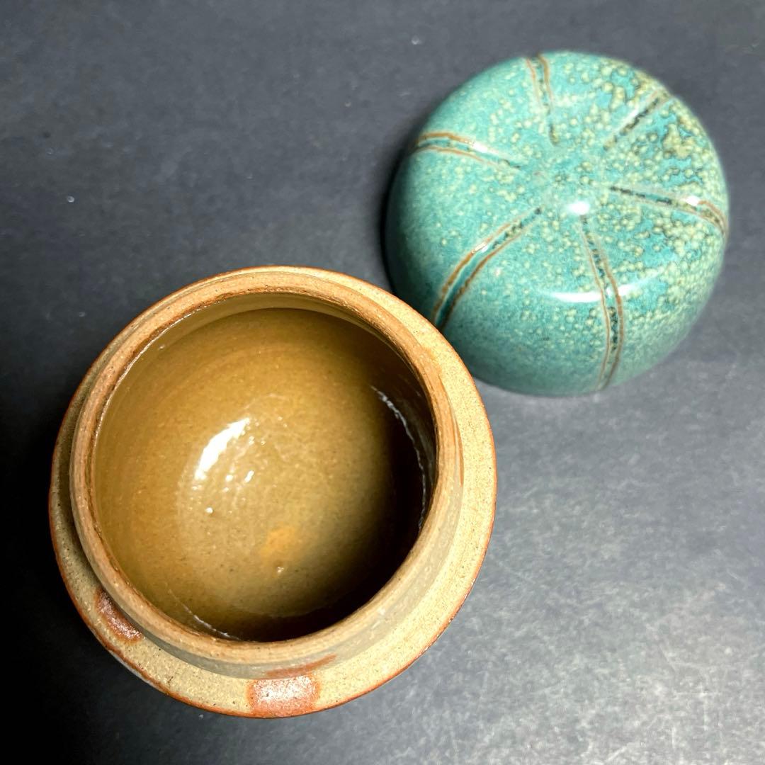 牛ノ戸焼 緑釉盒子　蓋物　鳥取民藝　緑釉茶入