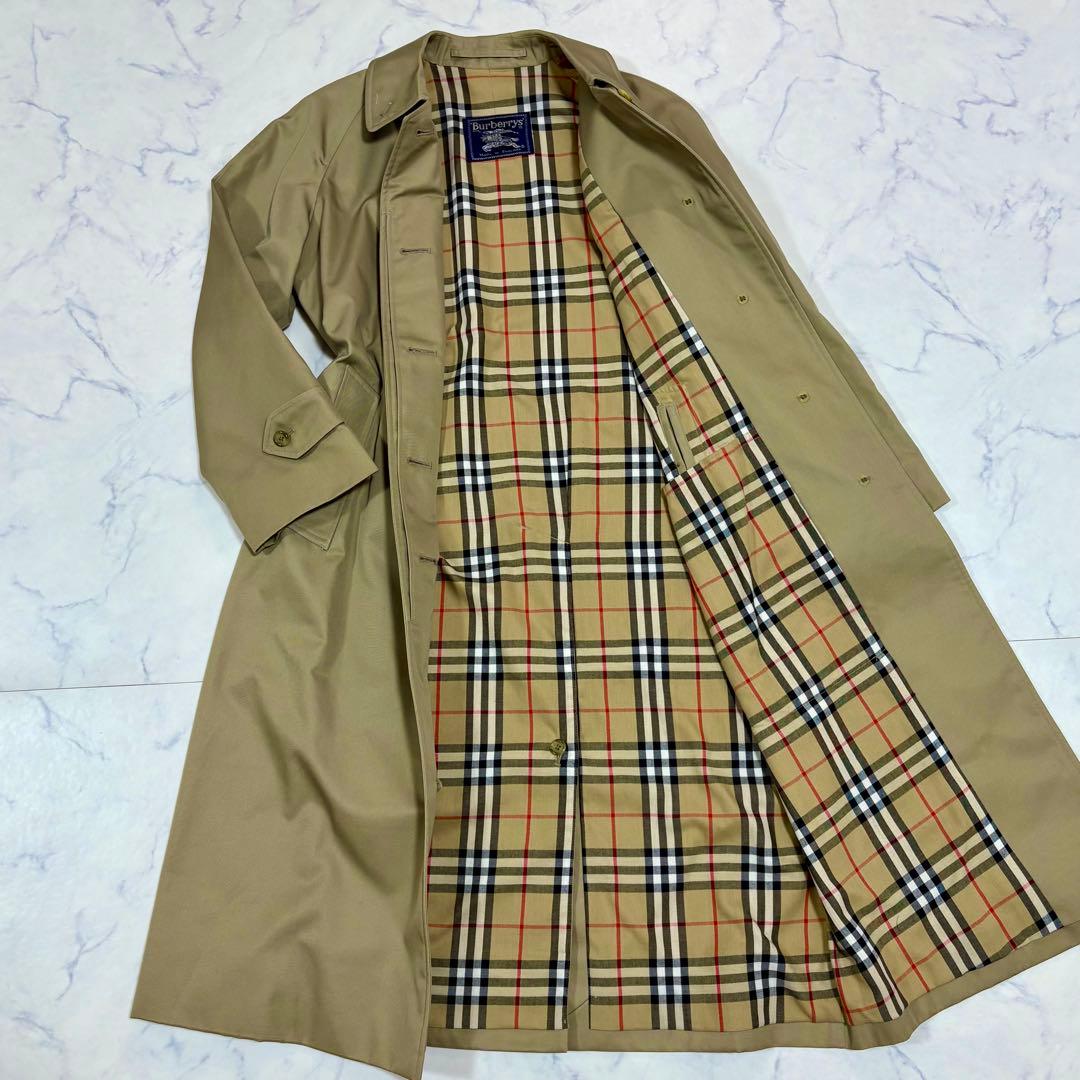 美品 BURBERRY 英国製 ノバチェック ステンカラーコート ロング L相当