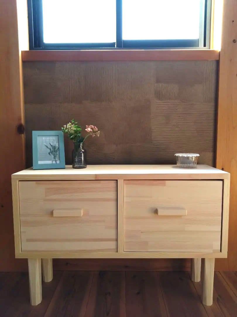 【送料無料】チェスト付サイドボード　　北欧風ナチュラル仕上げ　飾り棚　テーブル