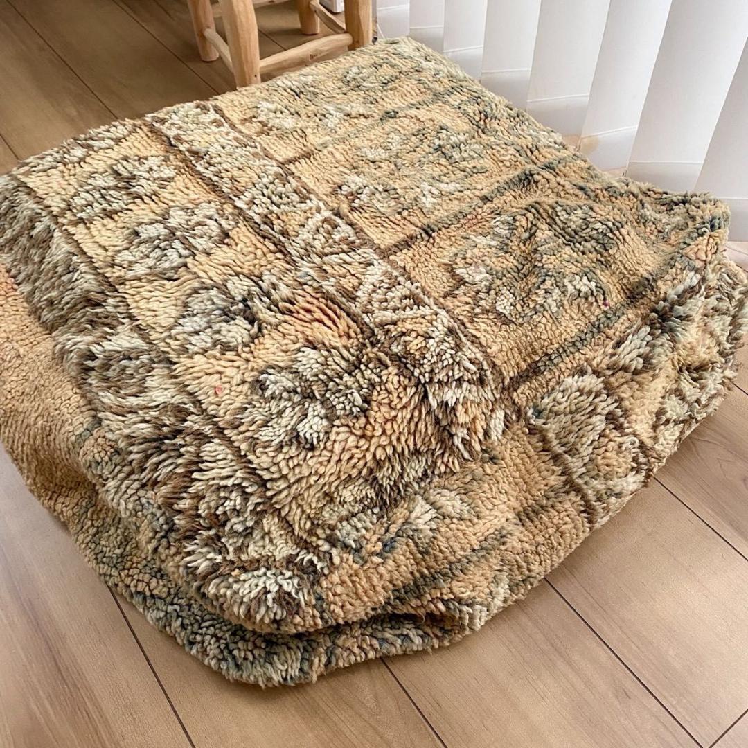 プフ　 モロッコ ウール ヴィンテージ 手織りラグ 60×60CM