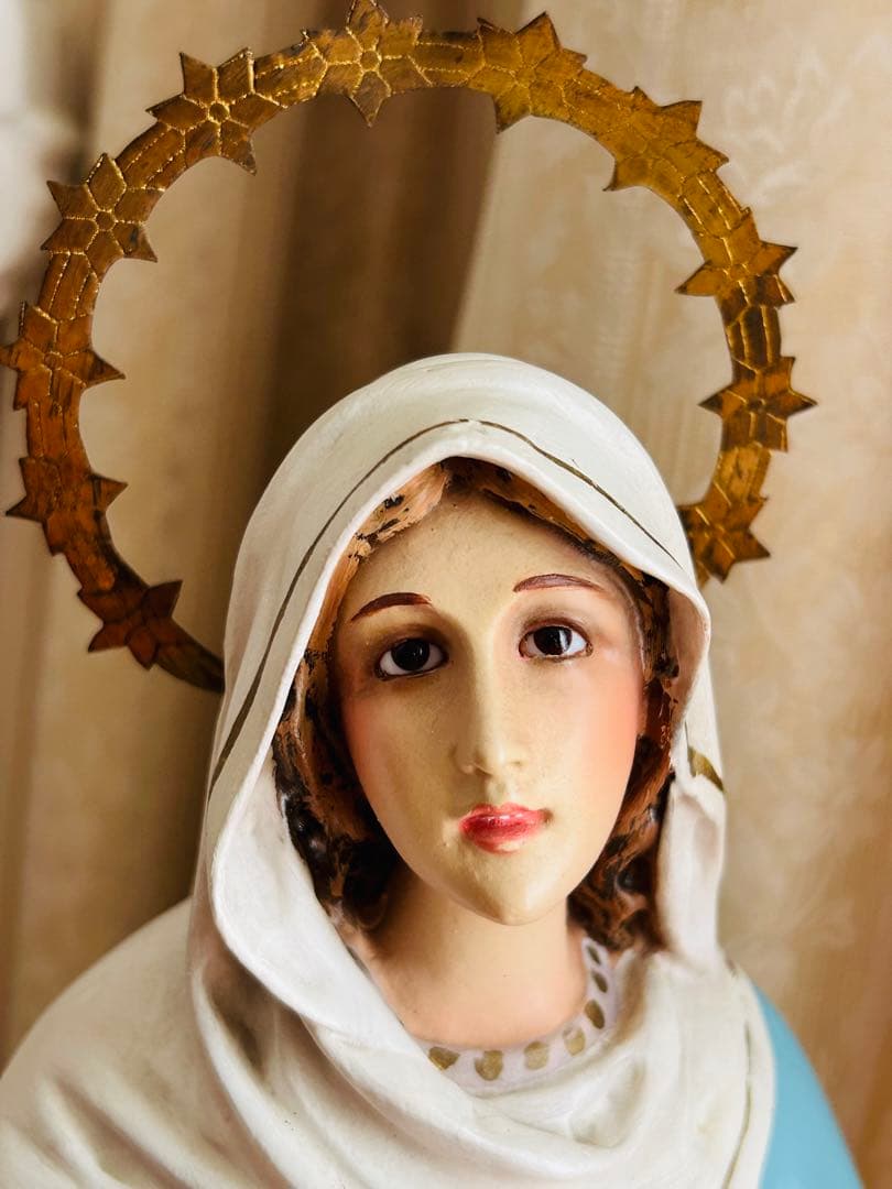 【超超希少52cm】✞ 両腕を広げる聖心の聖母マリア像　宗教彫刻　アンティーク