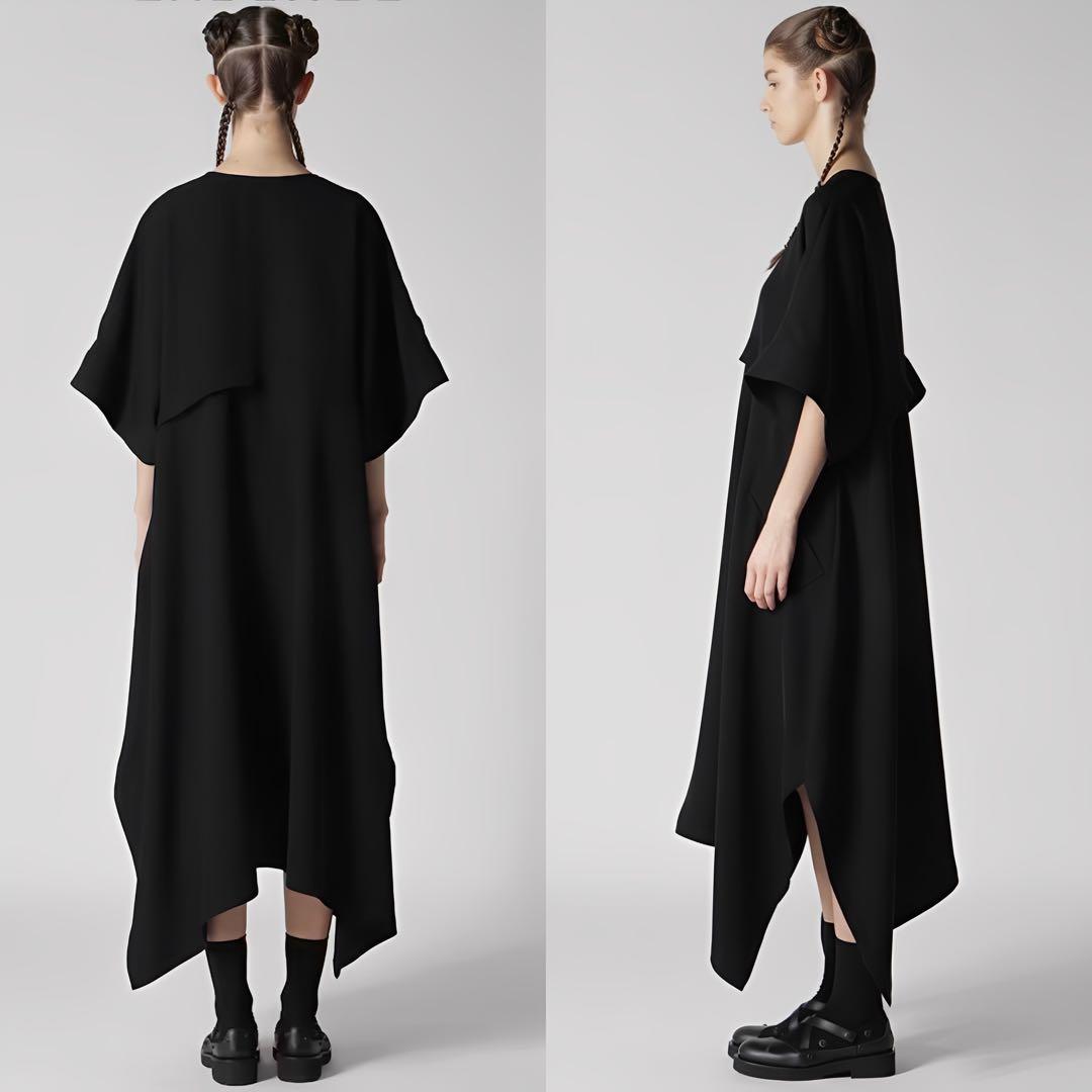 LIMI feu 美品25SS ダブルサテン Vネック フレアドレス 黒2