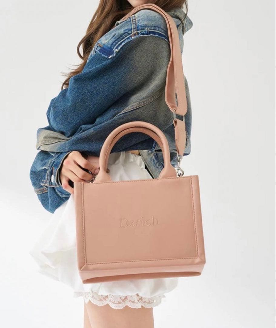 未使用品に近い❣️Darich ロゴショルダーレザーミニトートバッグ ピンク