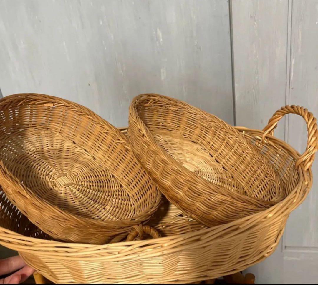 籐 かご バスケット ラタン 昭和レトロ 小物入れ インテリア 古民具　籠