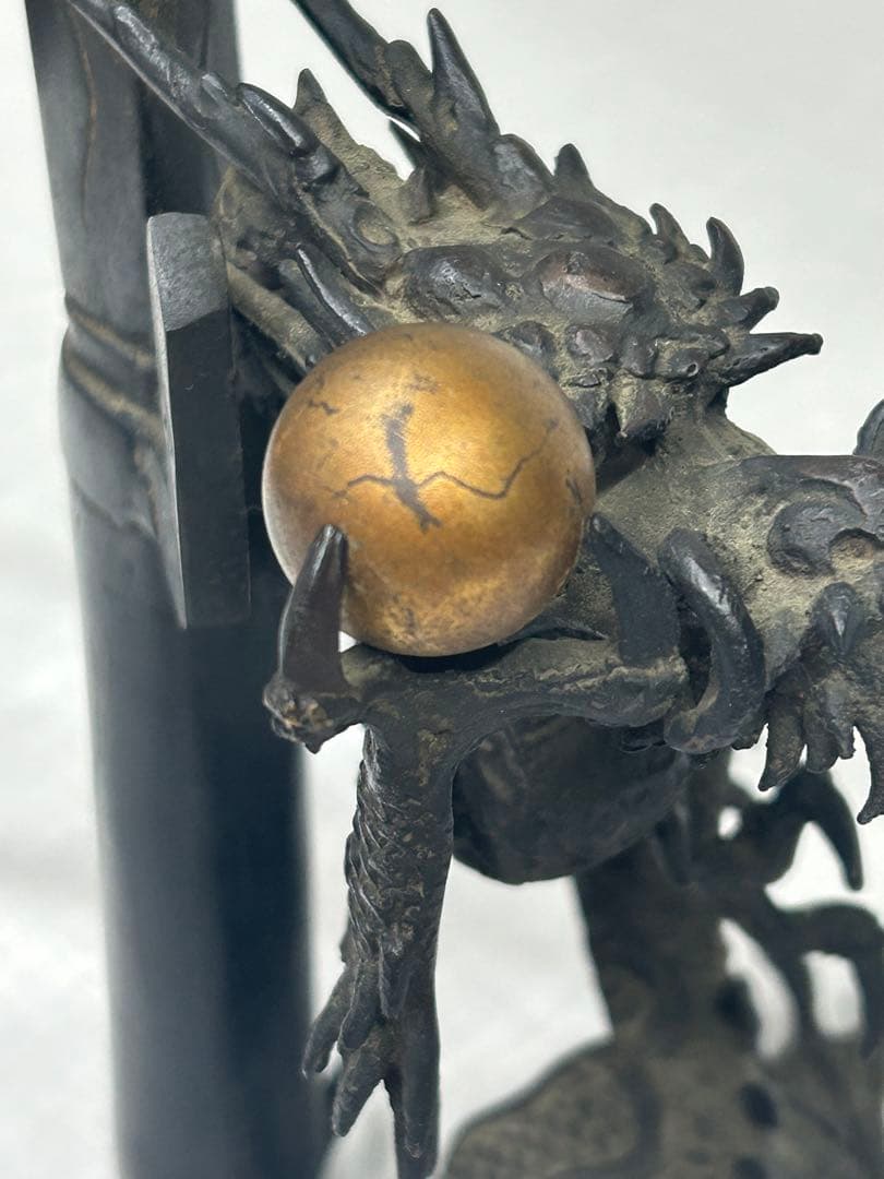 龍　オブジェ　剣　龍彫刻　刻印　骨董　銅　ブロンズ