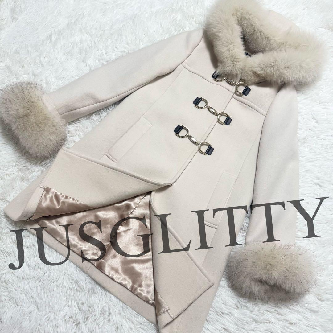 【美品】JUSGLITTY 2WAYダッフルコート フォックスファー
