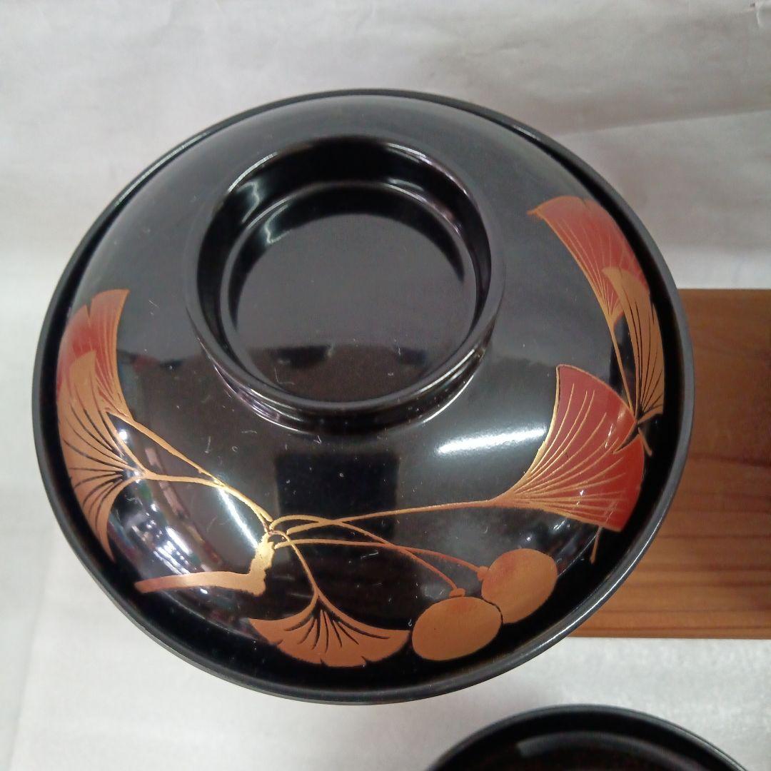 漆塗り椀　天然木５客セット　寿箸付き