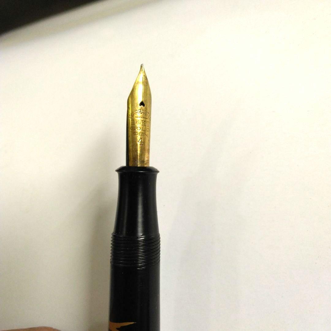 【稀少・貴重】戦前　漆塗　蒔絵万年筆　14K　インク止め　大正　昭和初期　古道具