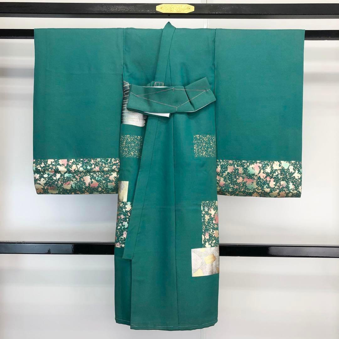 子供着物 襦袢付 男の子 一つ身 お宮参り 鷹 金彩 緑色 X-1001