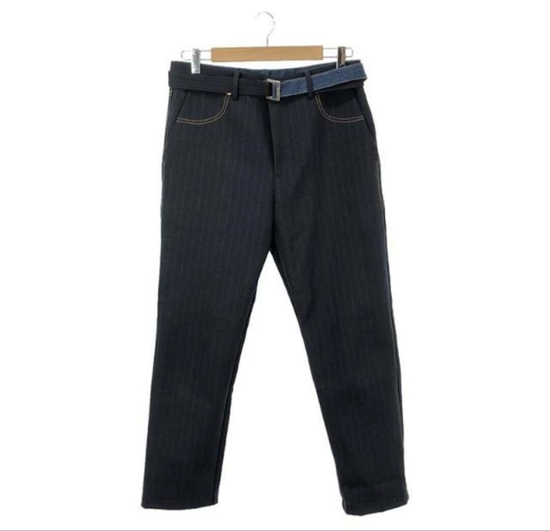 sacai サカイ ピンストライプ デニム切替 ベルテッド パンツ サイズ2