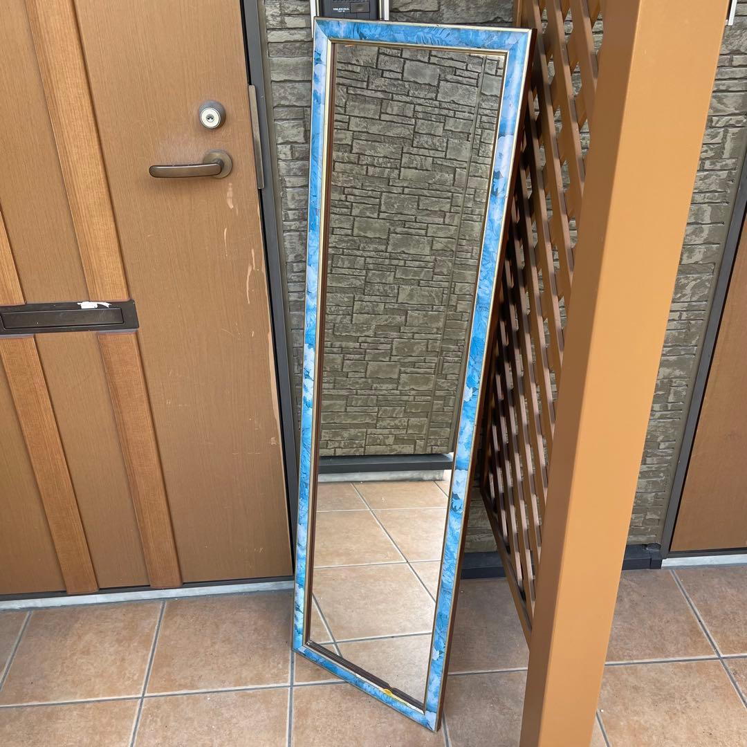 台湾製 アンティーク 八角ミラー 壁掛け 鏡 花模様 ウォールミラー