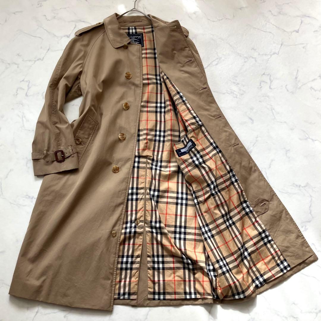 バーバリー　ステンカラーコート ベージュ　ノバチェック　ロング丈　Lサイズ相当
