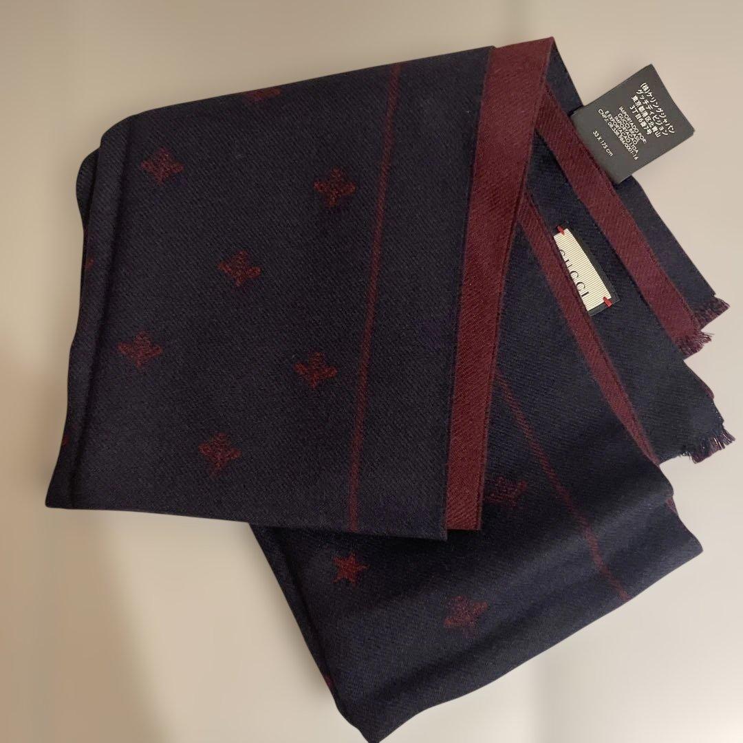 ◉GUCCI グッチ星と蜂柄　リバーシブル　マフラー
