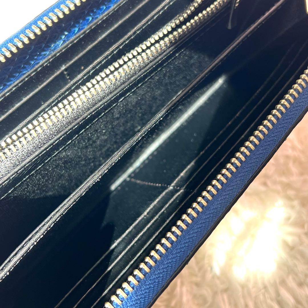 未使用級/本ヘビ革 ✨リアルパイソン 長財布 ラウンドジップ JRAタグ ブルー