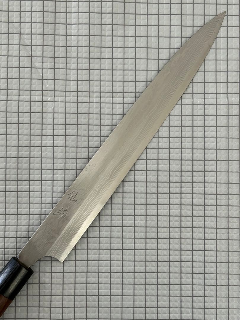 仙助 包丁 柳刃包丁 ダマスカス 安来鋼青紙２号 270mm 紫檀シノギ柄②