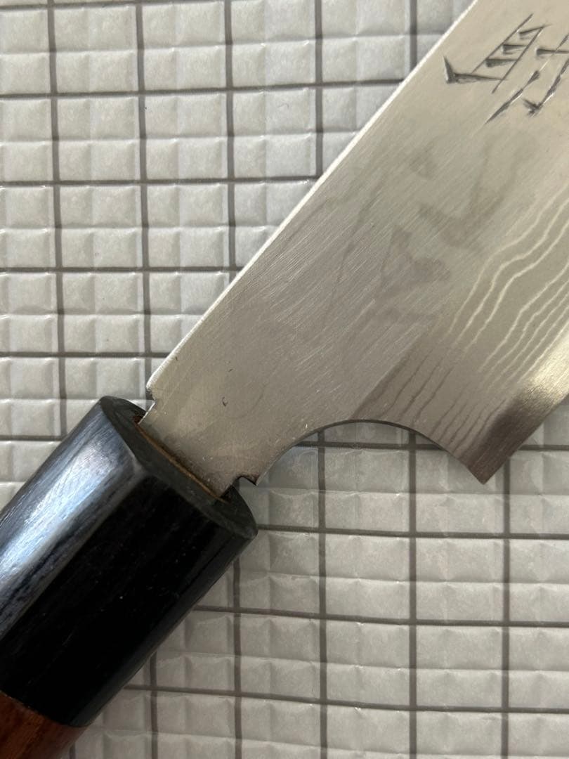 仙助 包丁 柳刃包丁 ダマスカス 安来鋼青紙２号 270mm 紫檀シノギ柄②