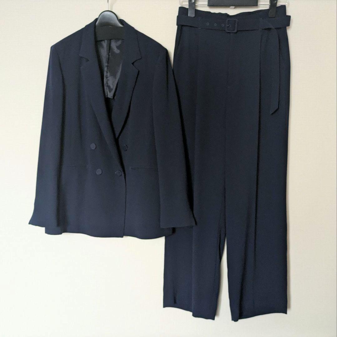 グリーンレーベル パンツスーツ ダブルジャケット ワイドパンツ セットアップ 紺