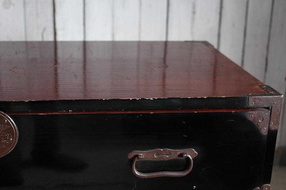 綺麗な丸金具庄内箪笥　3段　タンス　収納　古家具　古民家　時代家具