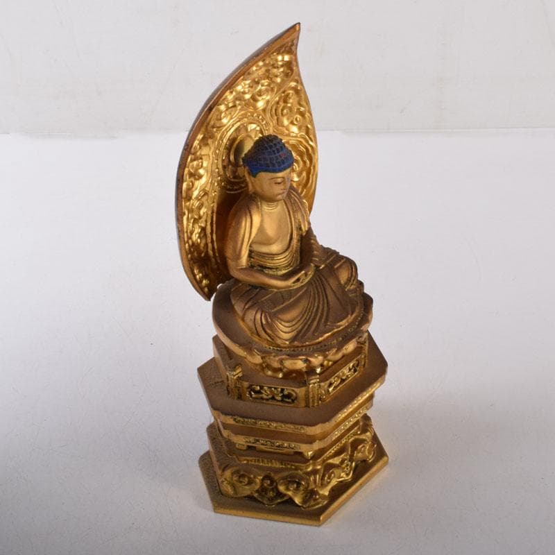 仏教美術　木彫鍍金　阿弥陀如來座像　仏像　厨子付　V　8159