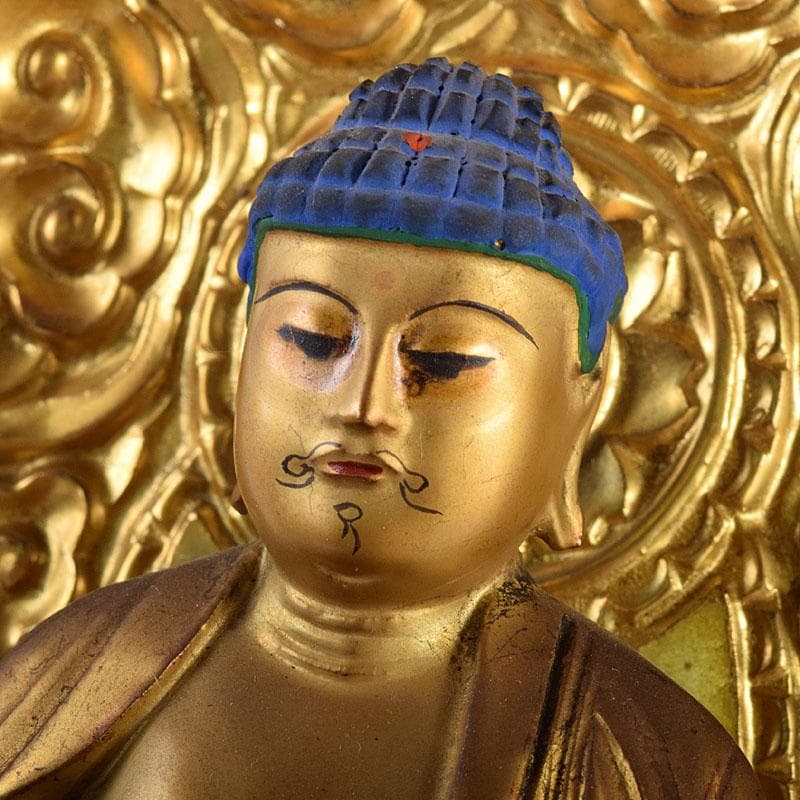 仏教美術　木彫鍍金　阿弥陀如來座像　仏像　厨子付　V　8159