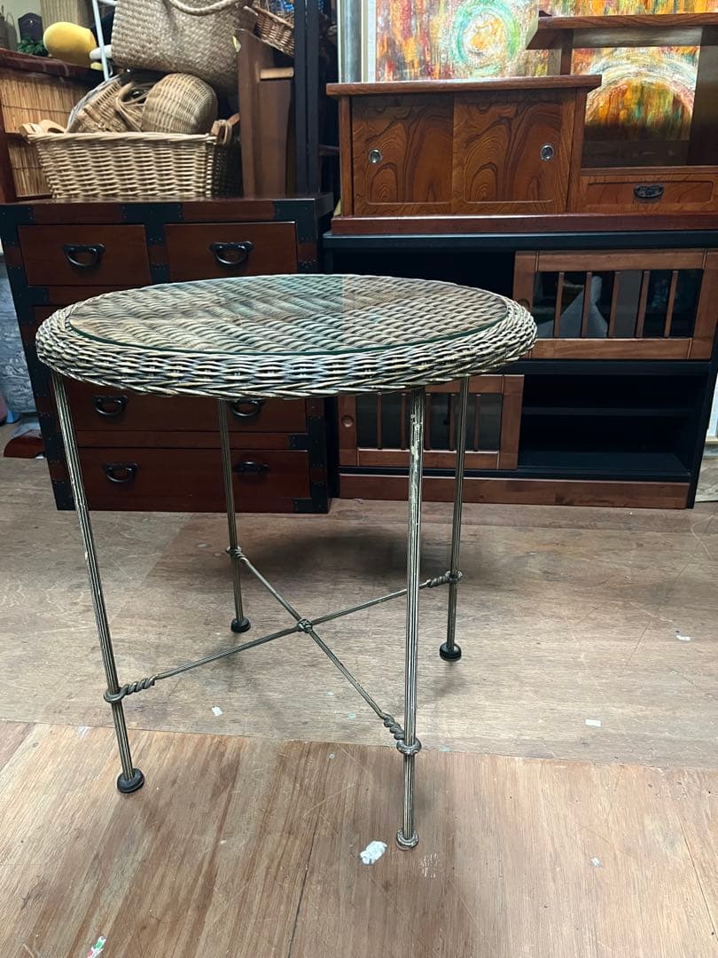 ガーデンテーブル インテリア ガラス天板 丸テーブル