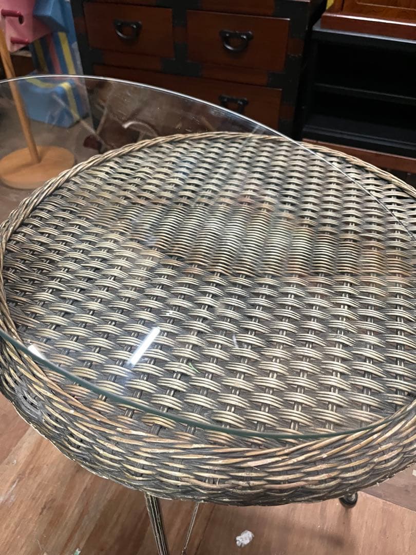 ガーデンテーブル インテリア ガラス天板 丸テーブル