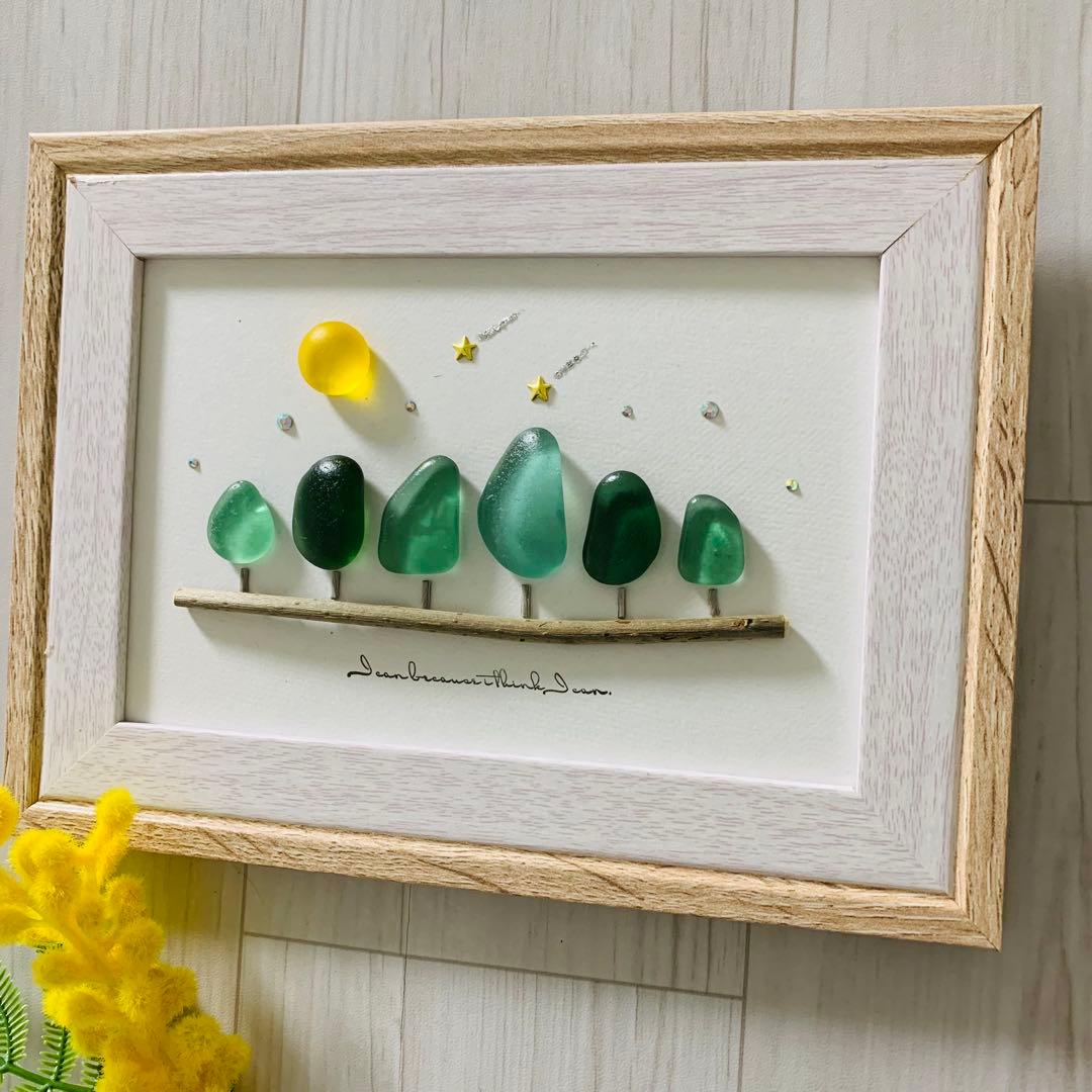 シーグラスアート 海の宝石 インテリア雑貨 壁掛け 置物 北欧 癒しの森アート