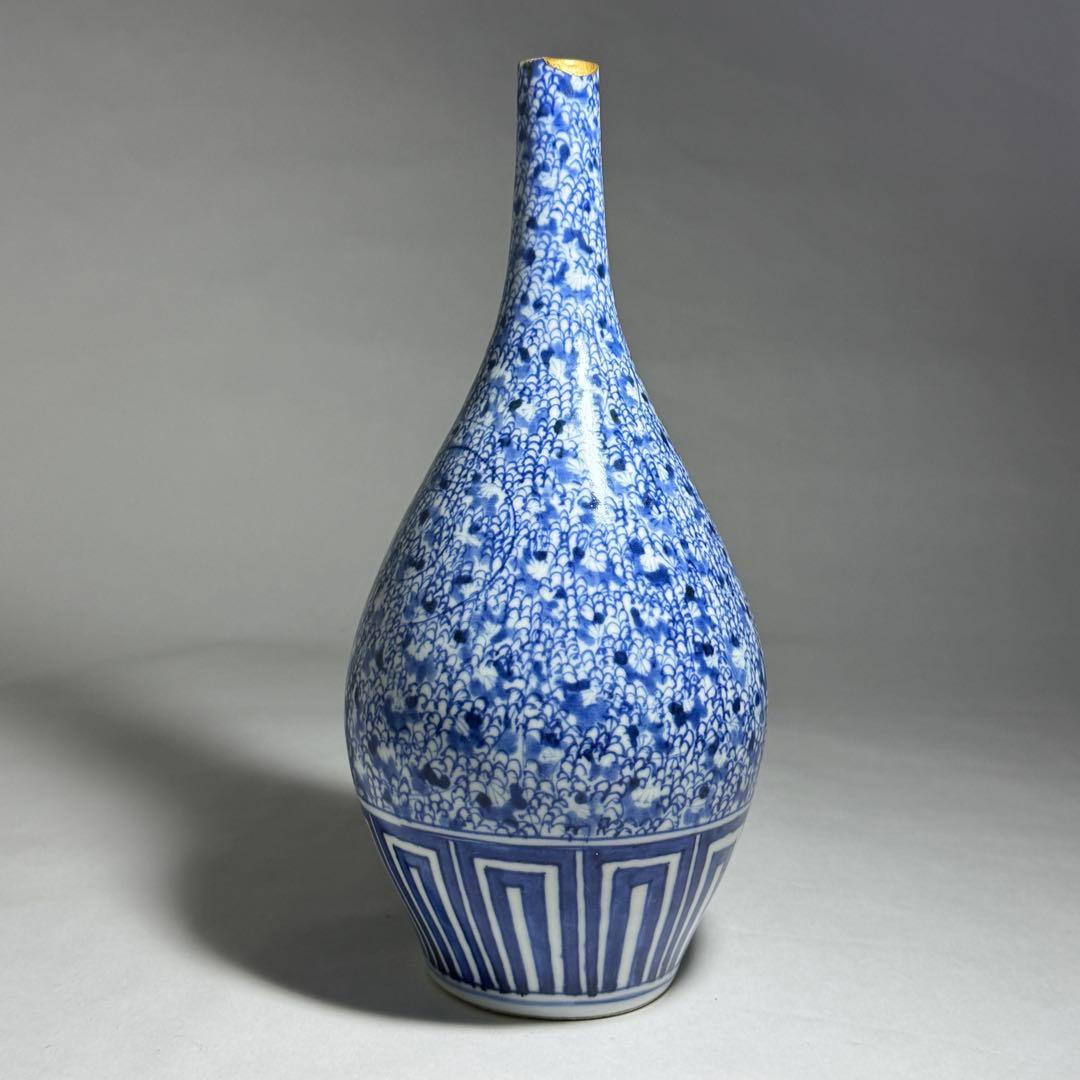 ◆古伊万里 染付微塵唐草文徳利 一輪挿し 花瓶 江戸時代中期〜後期 金継ぎ◆